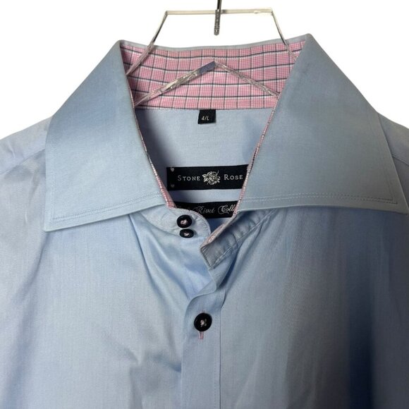 Stone Rose blue Button Down Collared Dress Shirt Mens sz 4 large pink flip cuffs - Picture 4 of 9